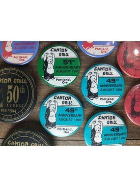 Portland Oregon Canton Grill Pin Badge Lot Various Restaurant Anniversary 1990's